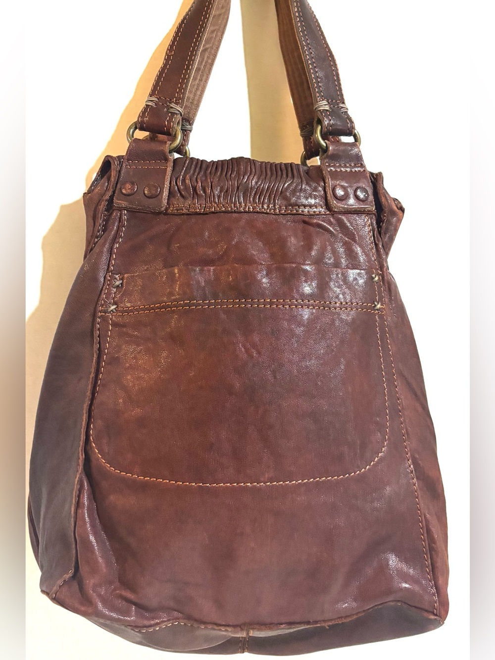 Lucky Brand Brown distressed Leather Shoulder Bag with Front Pocket